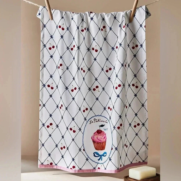 NEW Anthropologie Coquette bow Tea Towel Nathalie Lete Cupcake Dish Towel home - Picture 1 of 3